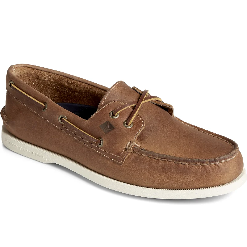 Men's Authentic Original Cross Lace Leather Boat Shoe - Tan (STS24867)