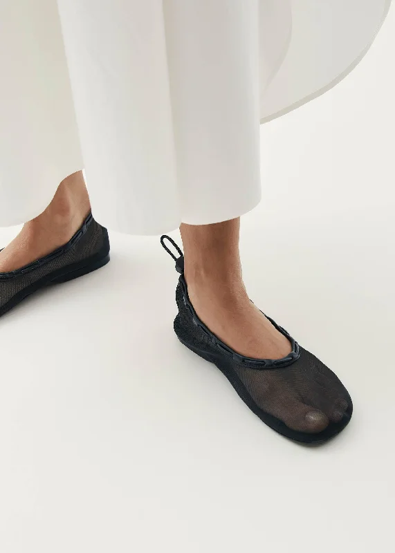 Gill Mesh Black Leather Ballet Flats