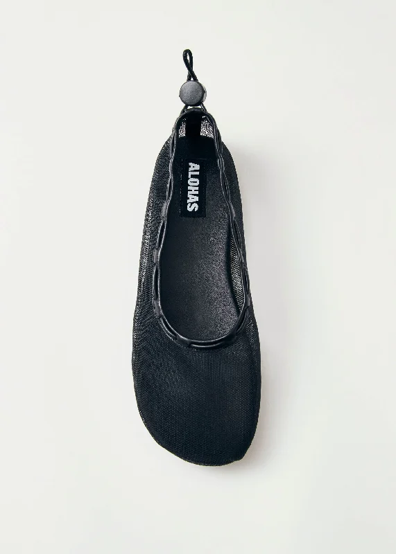 Gill Mesh Black Leather Ballet Flats