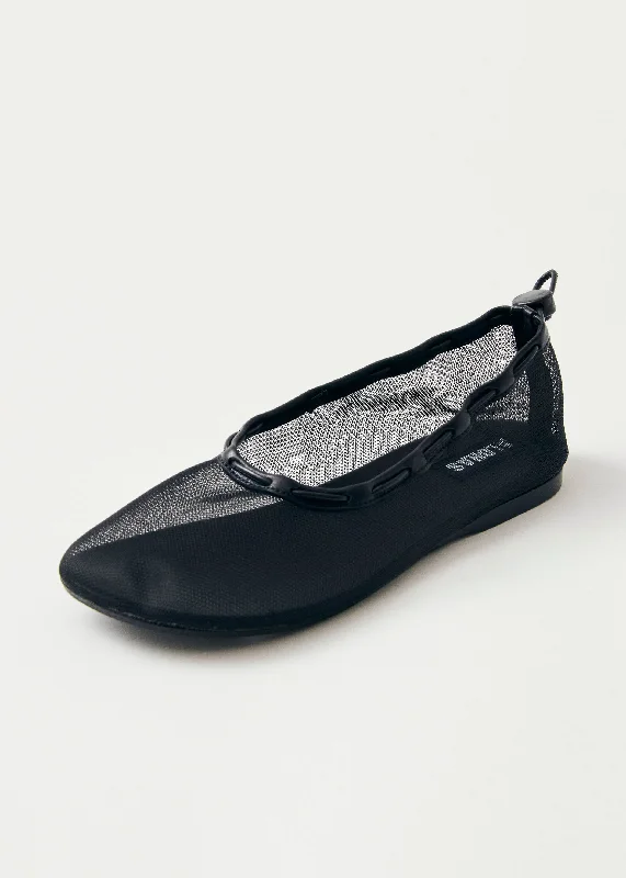 Gill Mesh Black Leather Ballet Flats