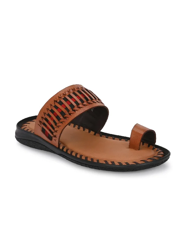 Hitz Men's Tan Leather Kolhapuri Ethnic Wear Slippers