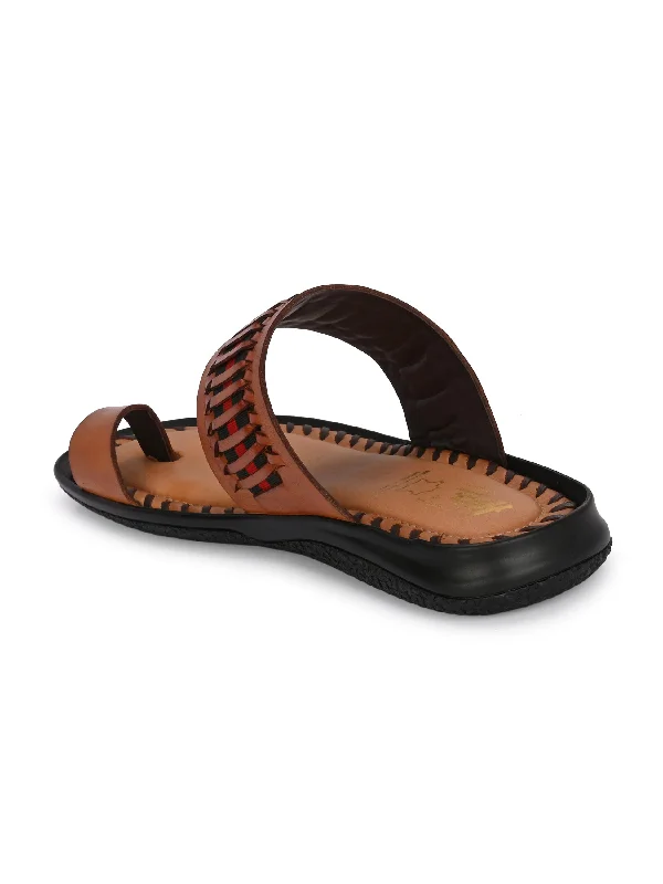 Hitz Men's Tan Leather Kolhapuri Ethnic Wear Slippers