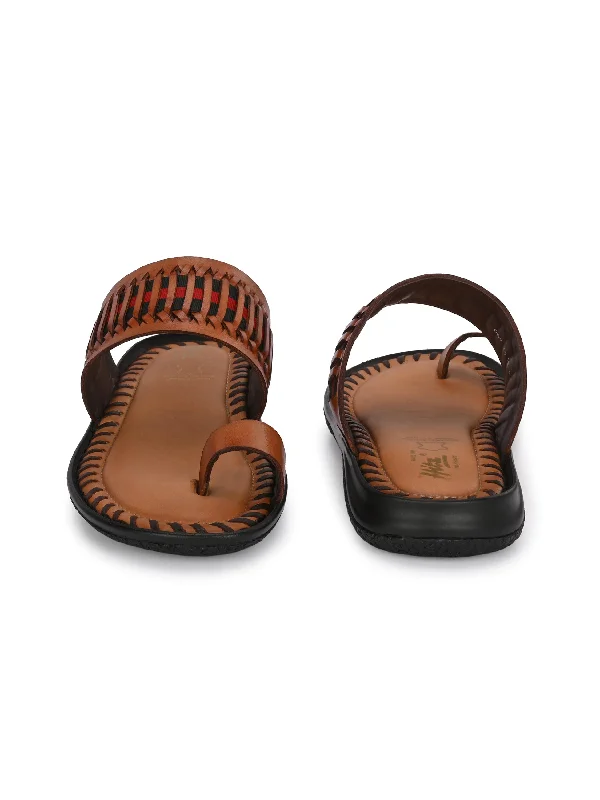 Hitz Men's Tan Leather Kolhapuri Ethnic Wear Slippers