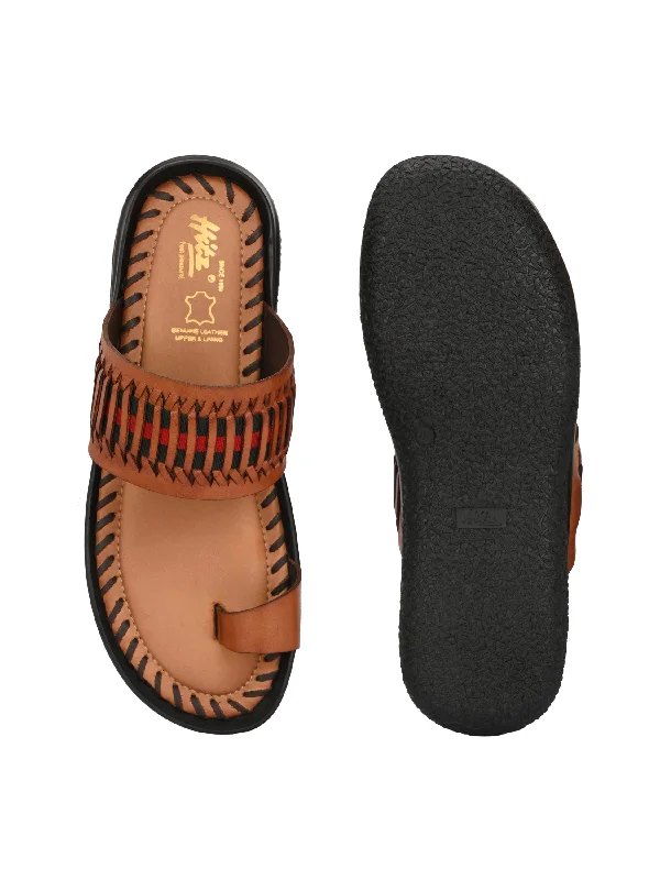 Hitz Men's Tan Leather Kolhapuri Ethnic Wear Slippers