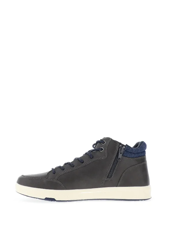 Tommy Bowe Matfield Hi Top Side Zip Trainers, Dark Grey