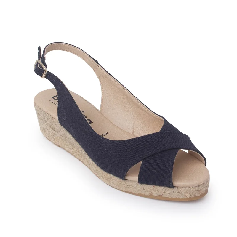 Oliva Organic Canvas Espadrille Wedge Sandals - Navy Blue