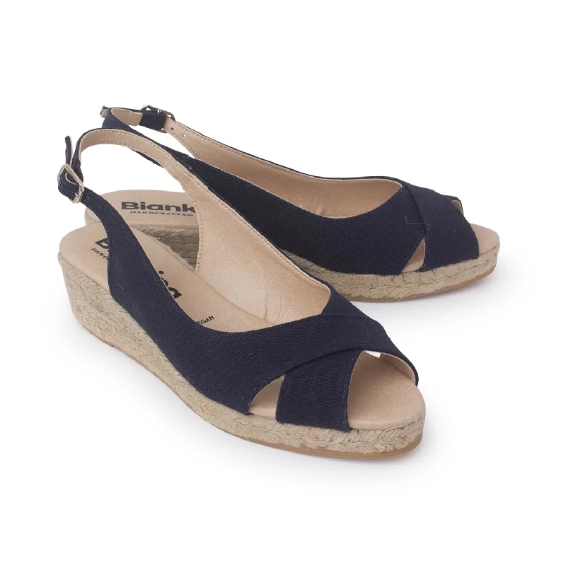 Oliva Organic Canvas Espadrille Wedge Sandals - Navy Blue