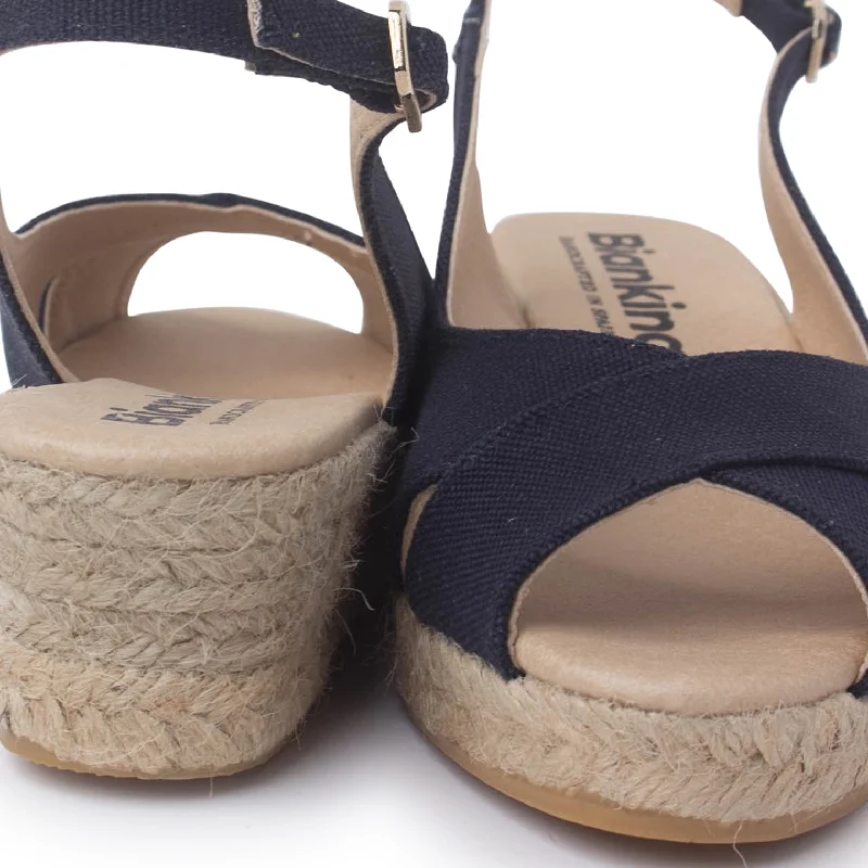 Oliva Organic Canvas Espadrille Wedge Sandals - Navy Blue