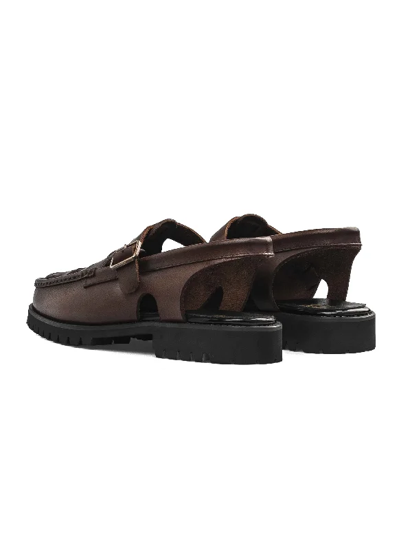 Perry Weave Sandal - Dark Brown Leather (Chunky Sole)