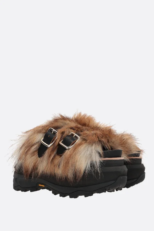 faux fur flatform sandals