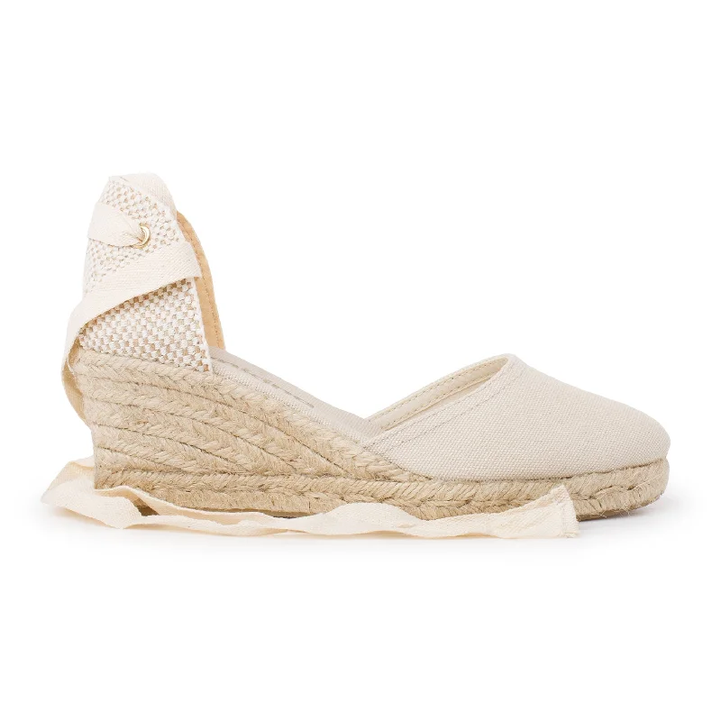 Sevilla Eco Canvas Vegan Espadrille Lace-Up Wedges - Beige Tan