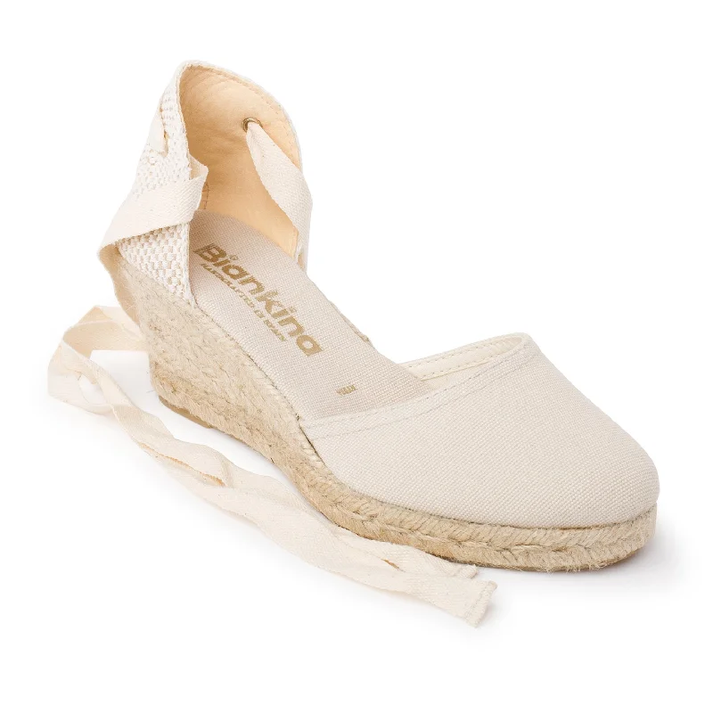 Sevilla Eco Canvas Vegan Espadrille Lace-Up Wedges - Beige Tan