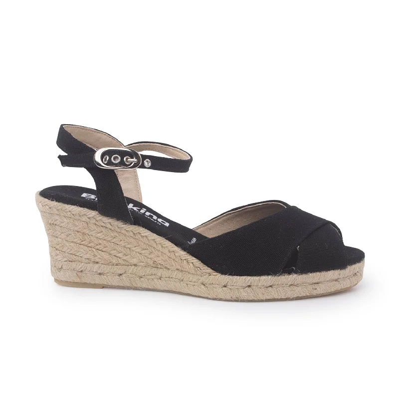 Taggia Organic Canvas Eco Vegan Espadrille Wedges - Black