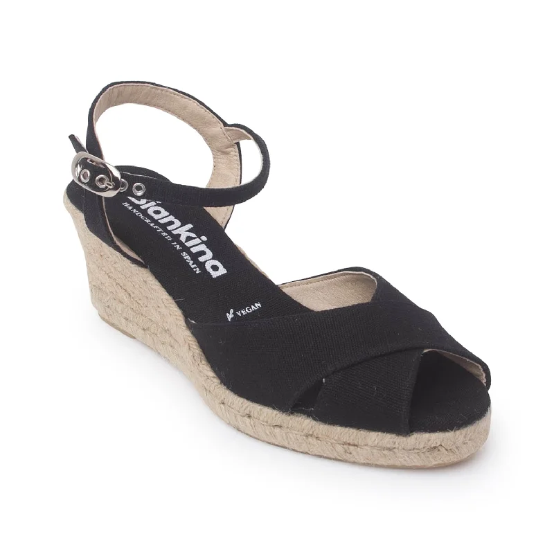 Taggia Organic Canvas Eco Vegan Espadrille Wedges - Black