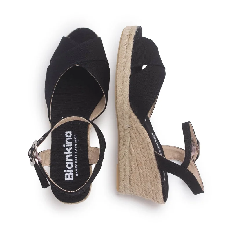 Taggia Organic Canvas Eco Vegan Espadrille Wedges - Black