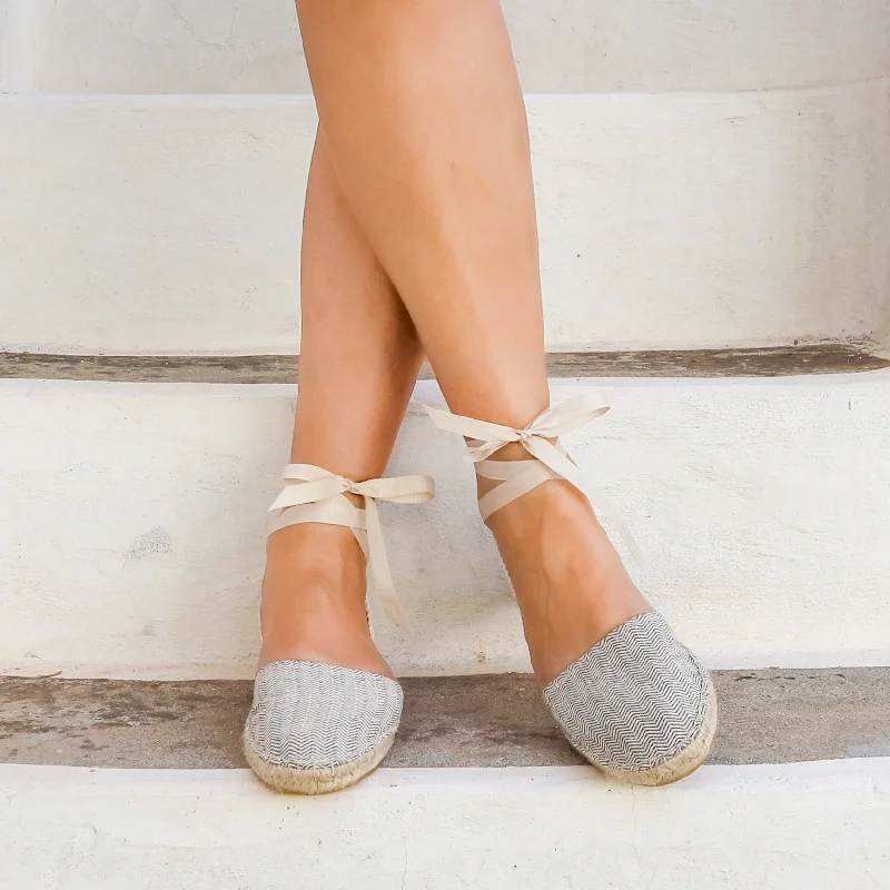 Herringbone Vegan Espadrilles - Beige - Classic Sole