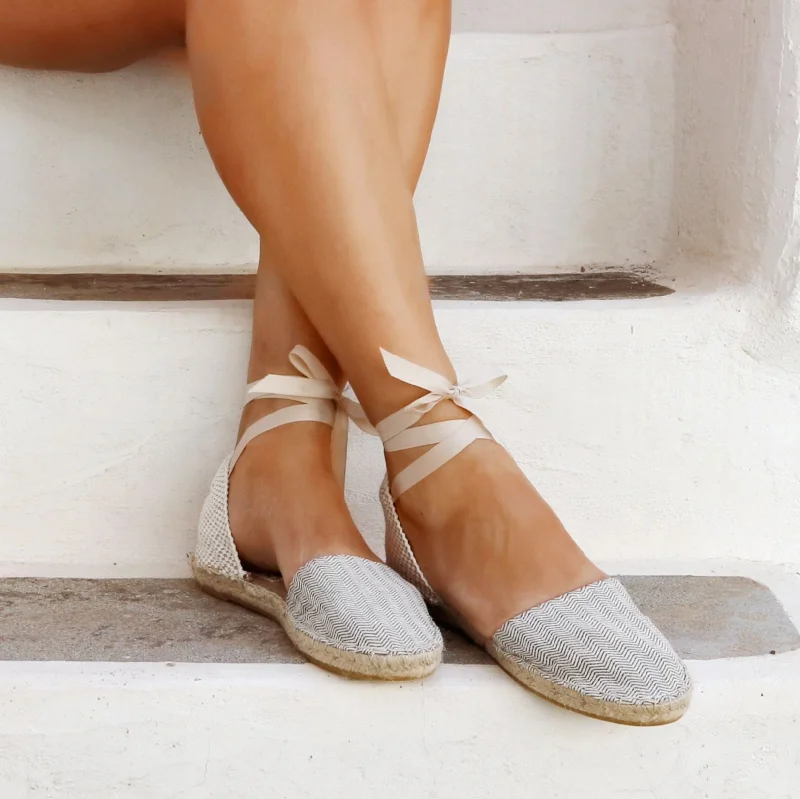 Herringbone Vegan Espadrilles - Beige - Classic Sole